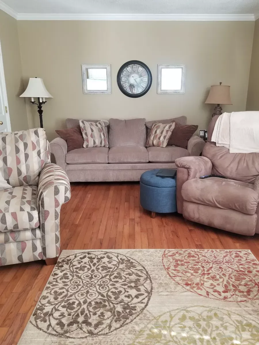 Living room tidied and vacuumed, cleaned by Dust Free By DD in Cleveland, TN