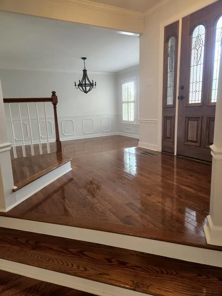 Entry, staircase and floors dusted and shined, cleaned by Dust Free By DD in Cleveland, TN