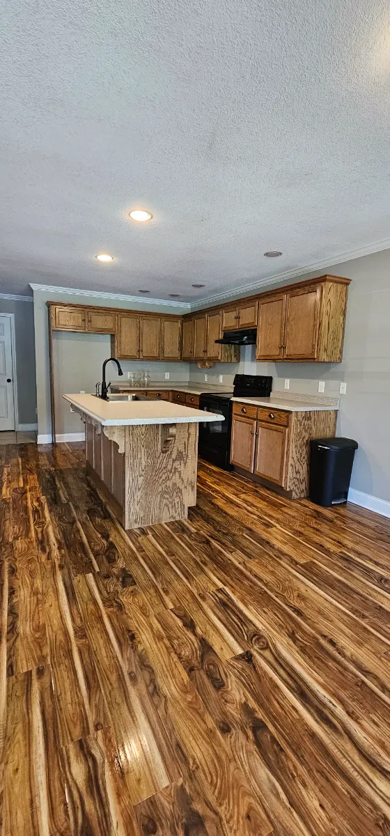 Kitchen island and floors cleaned to a shine, cleaned by Dust Free By DD in Cleveland, TN