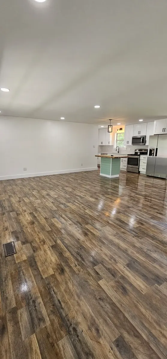 Open kitchen and floors cleaned after construction, cleaned by Dust Free By DD in Cleveland, TN