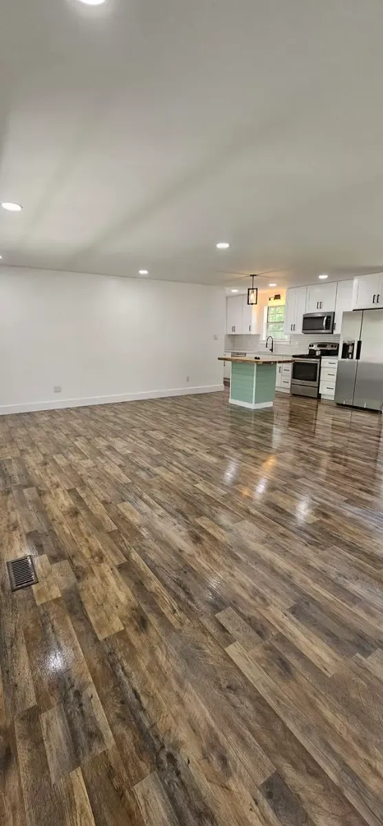 Open kitchen and floors cleaned after construction, cleaned by Dust Free By DD in Cleveland, TN