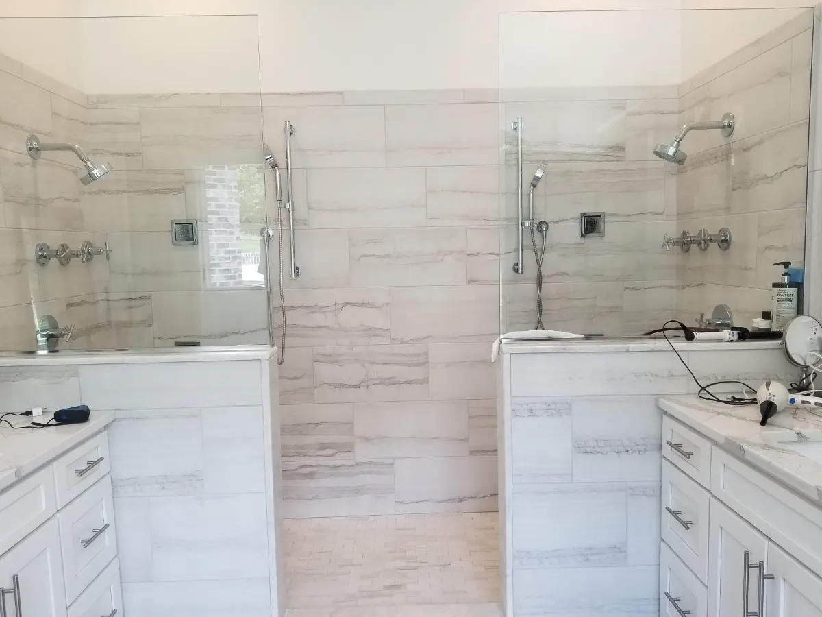 Walk-in shower tile and glass cleaned, cleaned by Dust Free By DD in Cleveland, TN